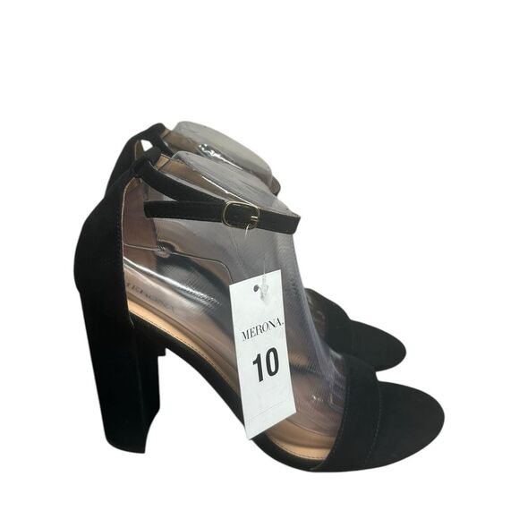 Merona Block Heel Sandals Ankle Strap Open Toe Heels Black Women's 10 Goth Event - Picture 8 of 11